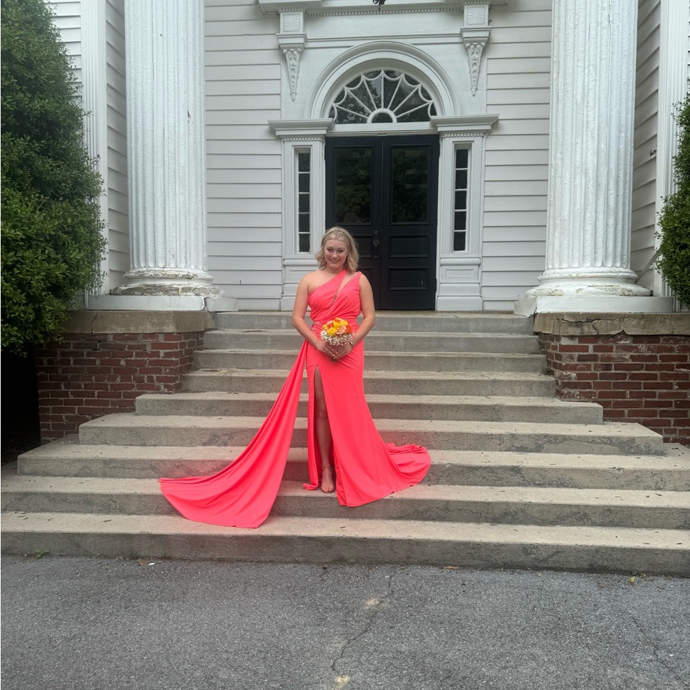 Elegant Coral Gown with Slit